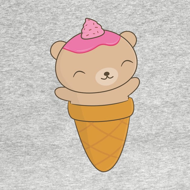 Cute Brown Bear Ice Cream Cone T-Shirt by happinessinatee